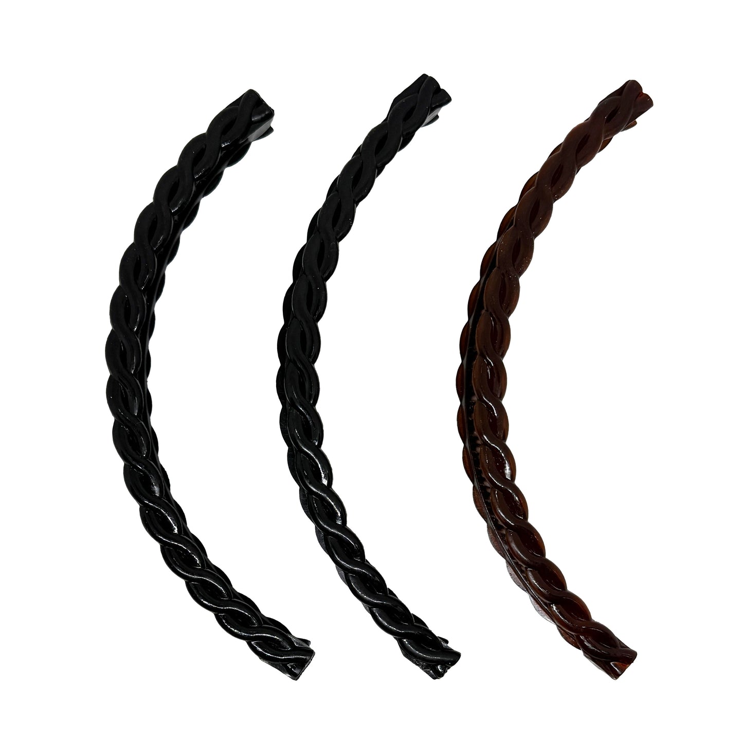 Three Braided Banana Clips - Two Black & One Brown