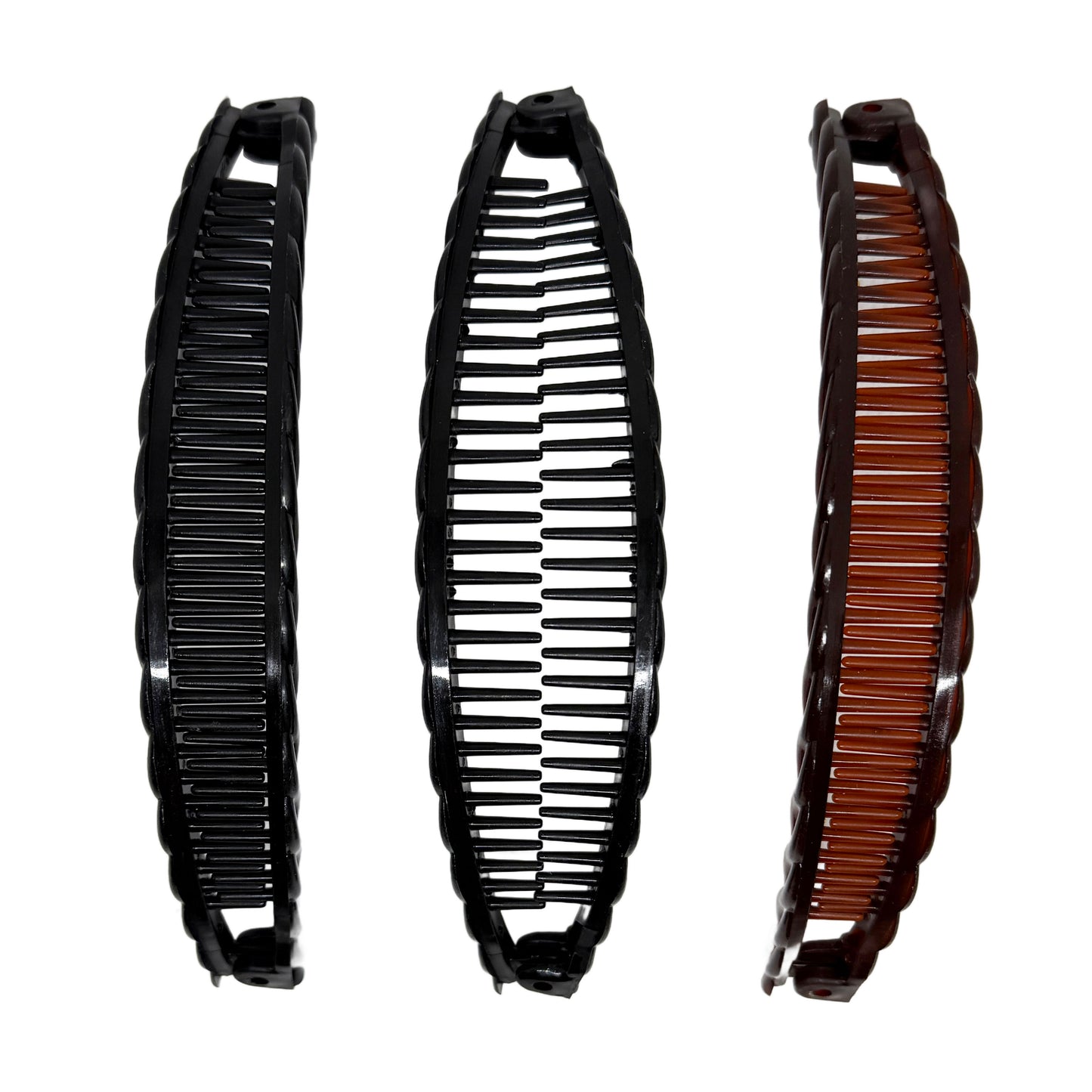 Three Braided Banana Clips - Two Black & One Brown