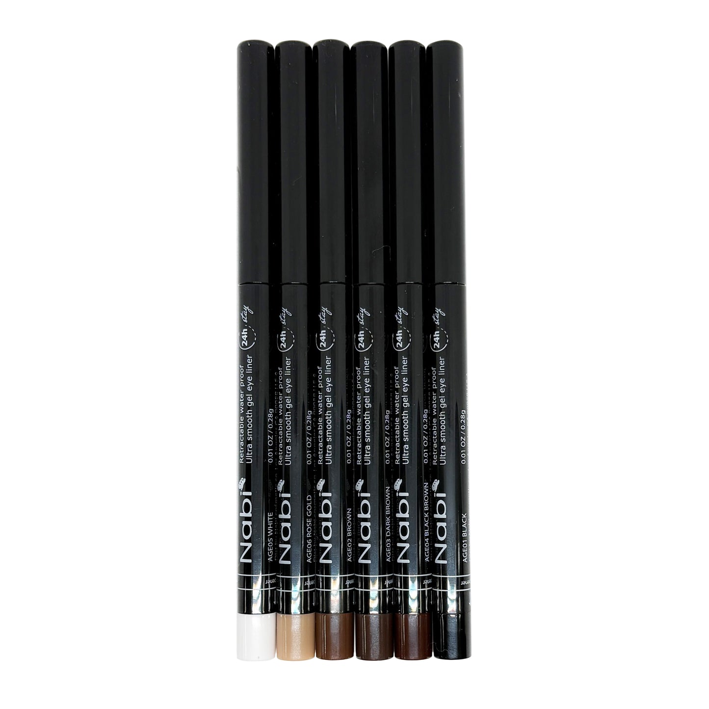 24 Hour Stay Retractable Waterproof Ultra Smooth Gel Eyeliner Pencils by Nabi