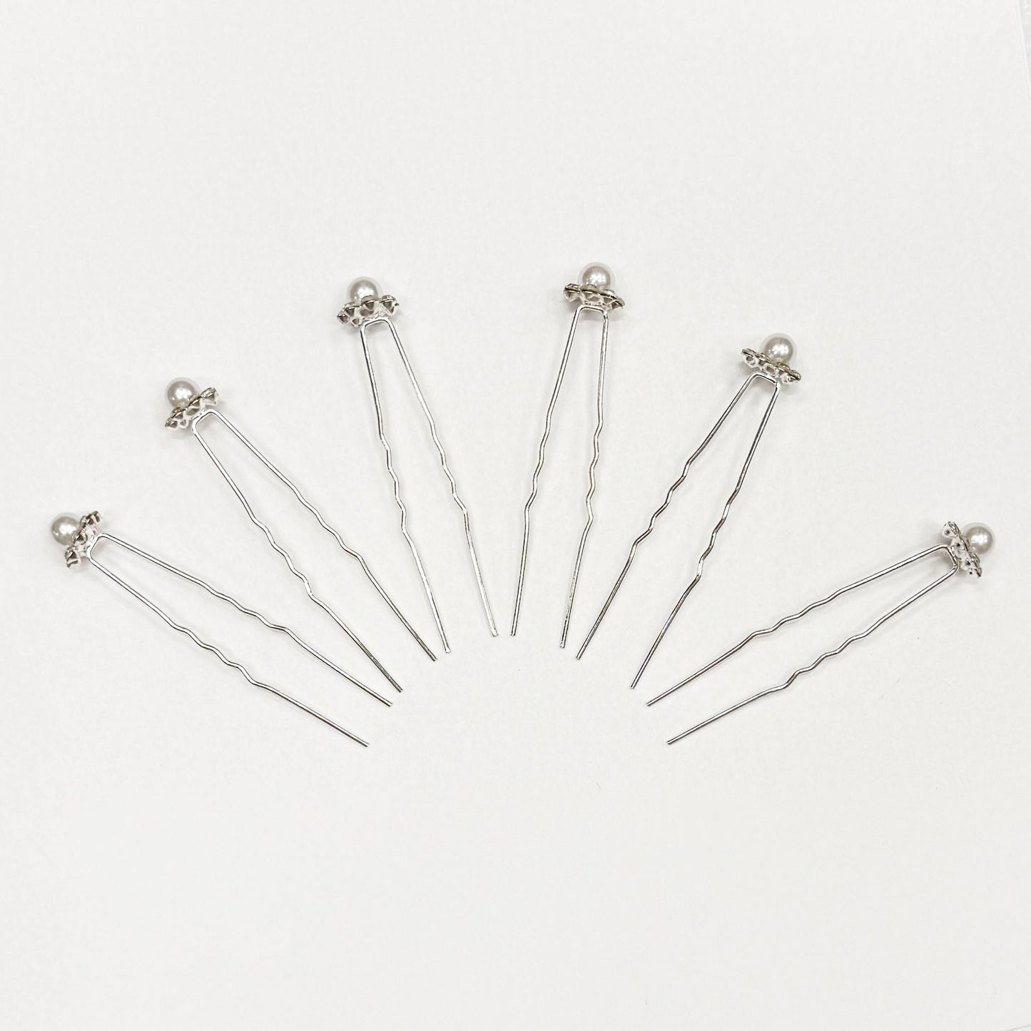 Set of 6 Decorative Flower Hair Pins with Pearl and Stones