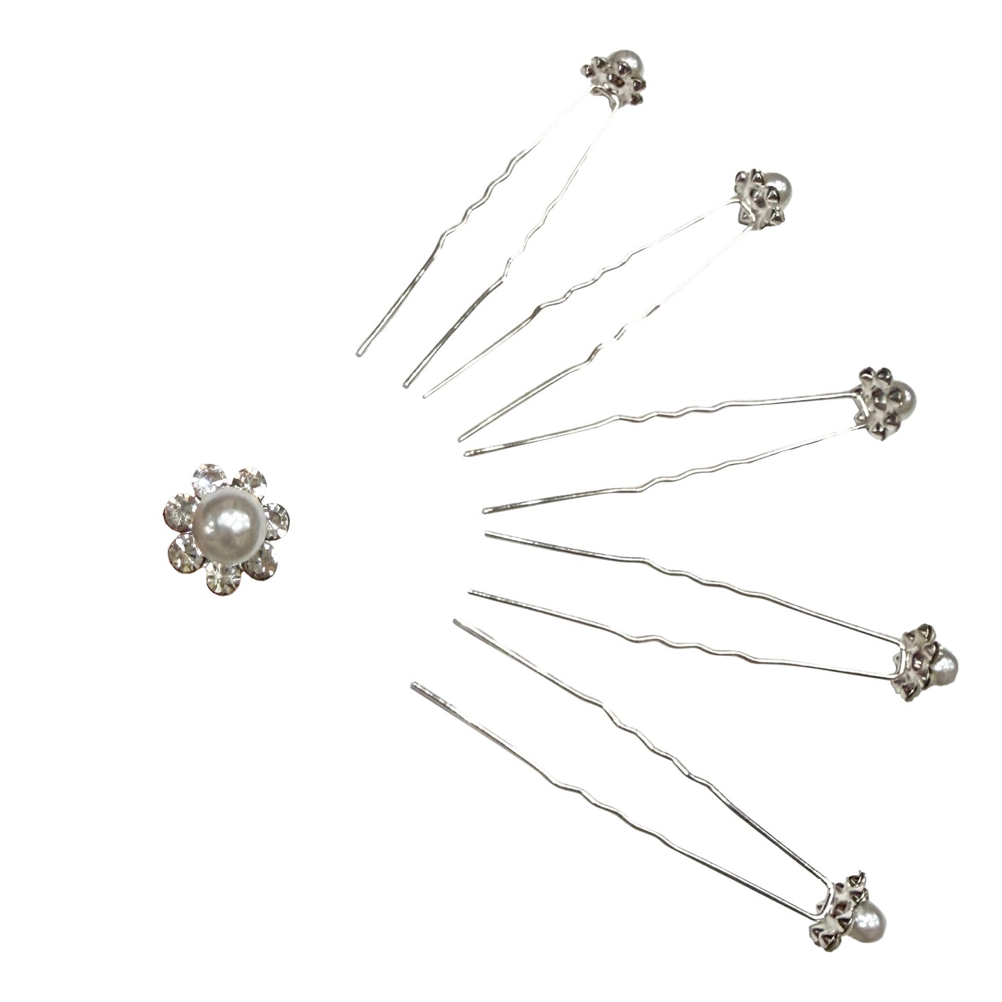 Set of 6 Decorative Flower Hair Pins with Pearl and Stones