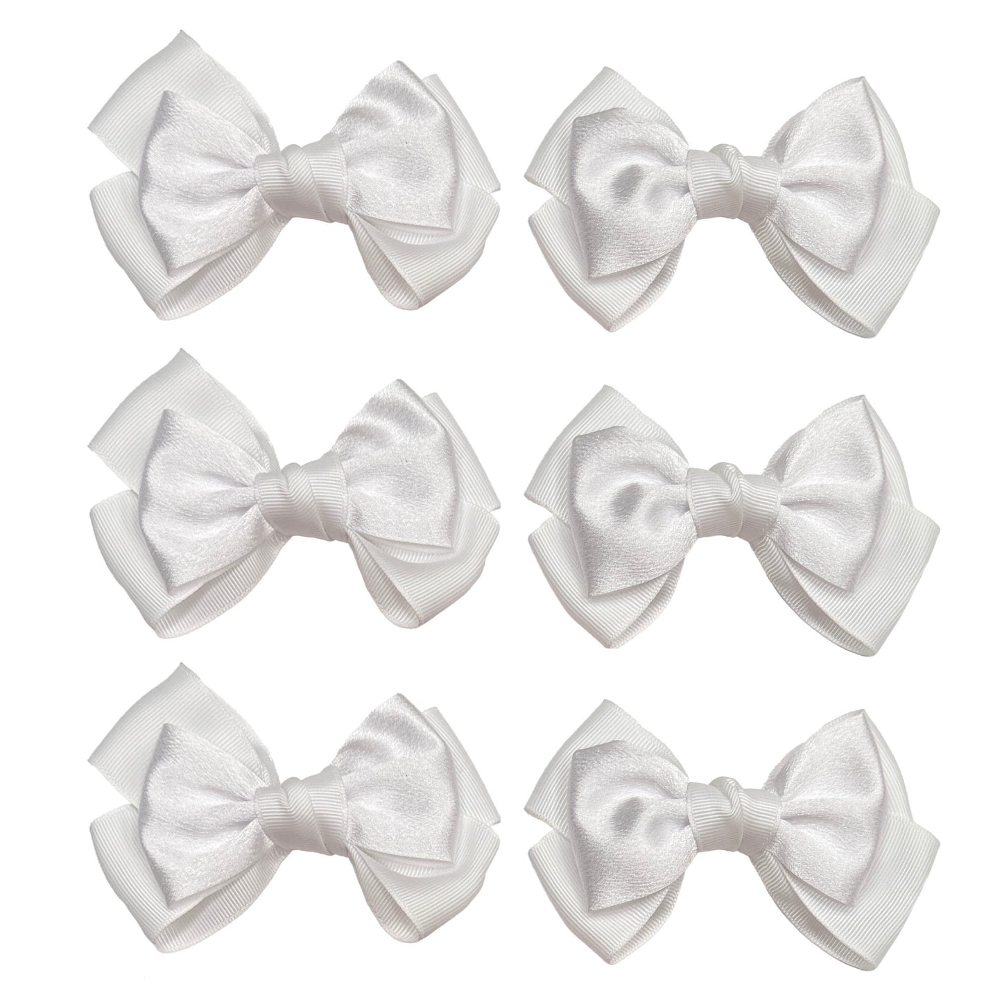 3 Pair Hair Bows - White, Red, Navy Blue