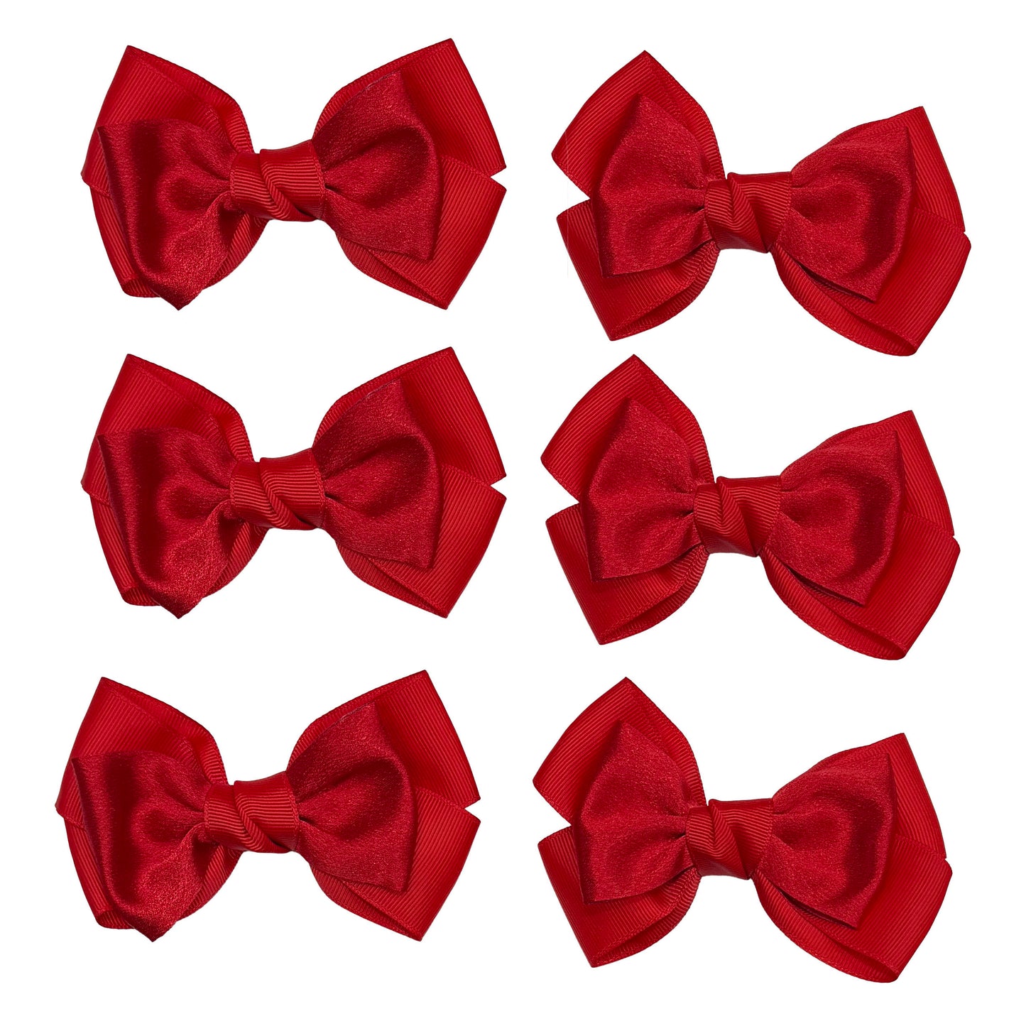 3 Pair Hair Bows - White, Red, Navy Blue