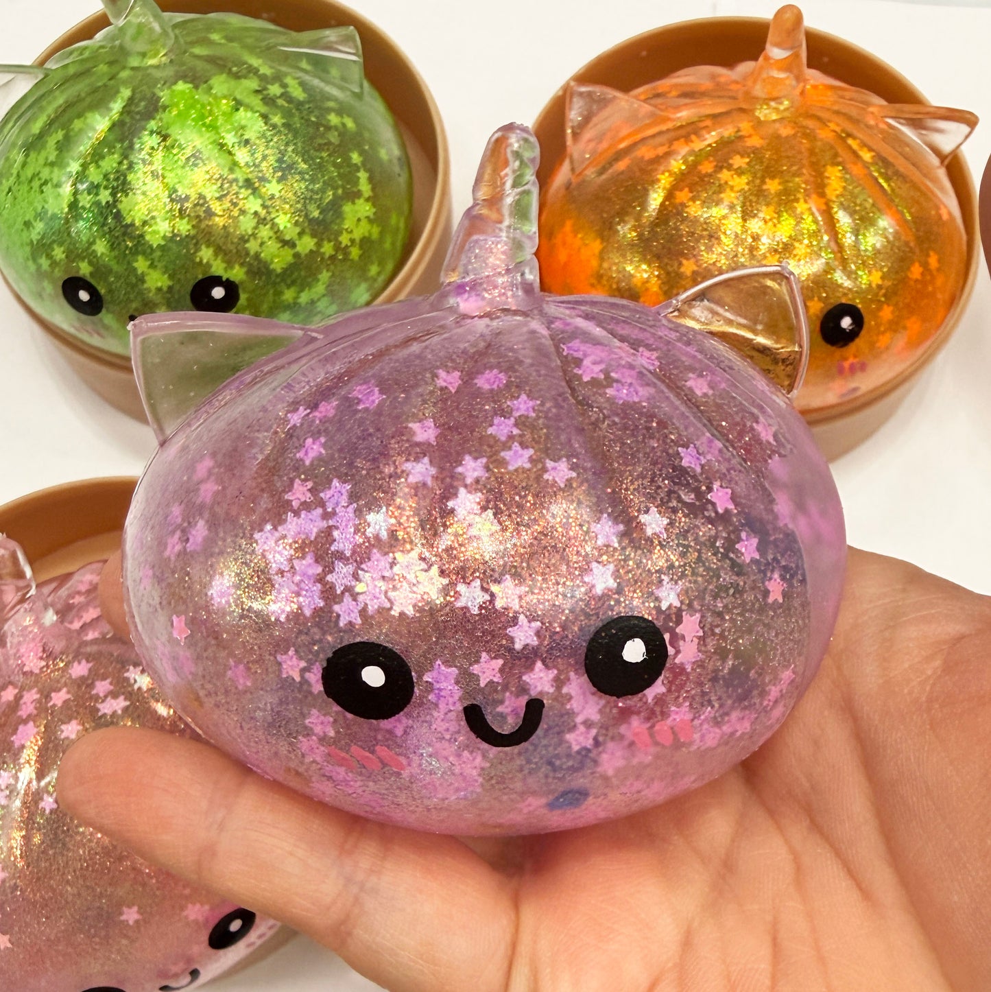 Squishy Unicorn Dumpling with Star Glitter and Colorful Beads