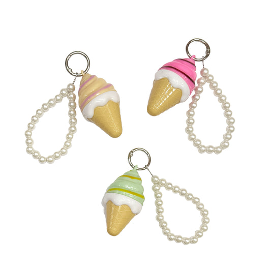 Ice Cream Lip Balm Bag Charm with Pearls