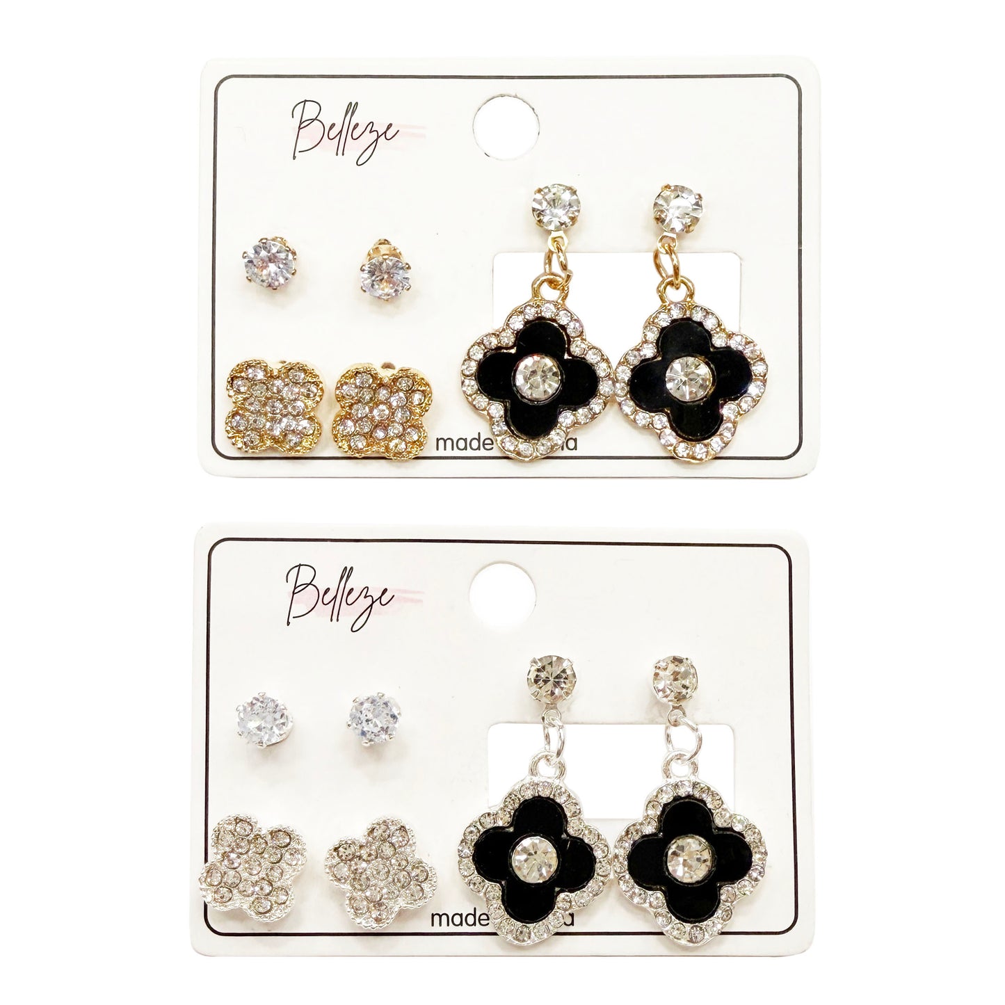 Lucky Clover Earrings Set of 3 Pairs