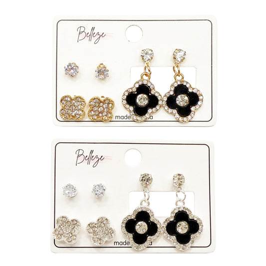 Lucky Clover Earrings Set of 3 Pairs