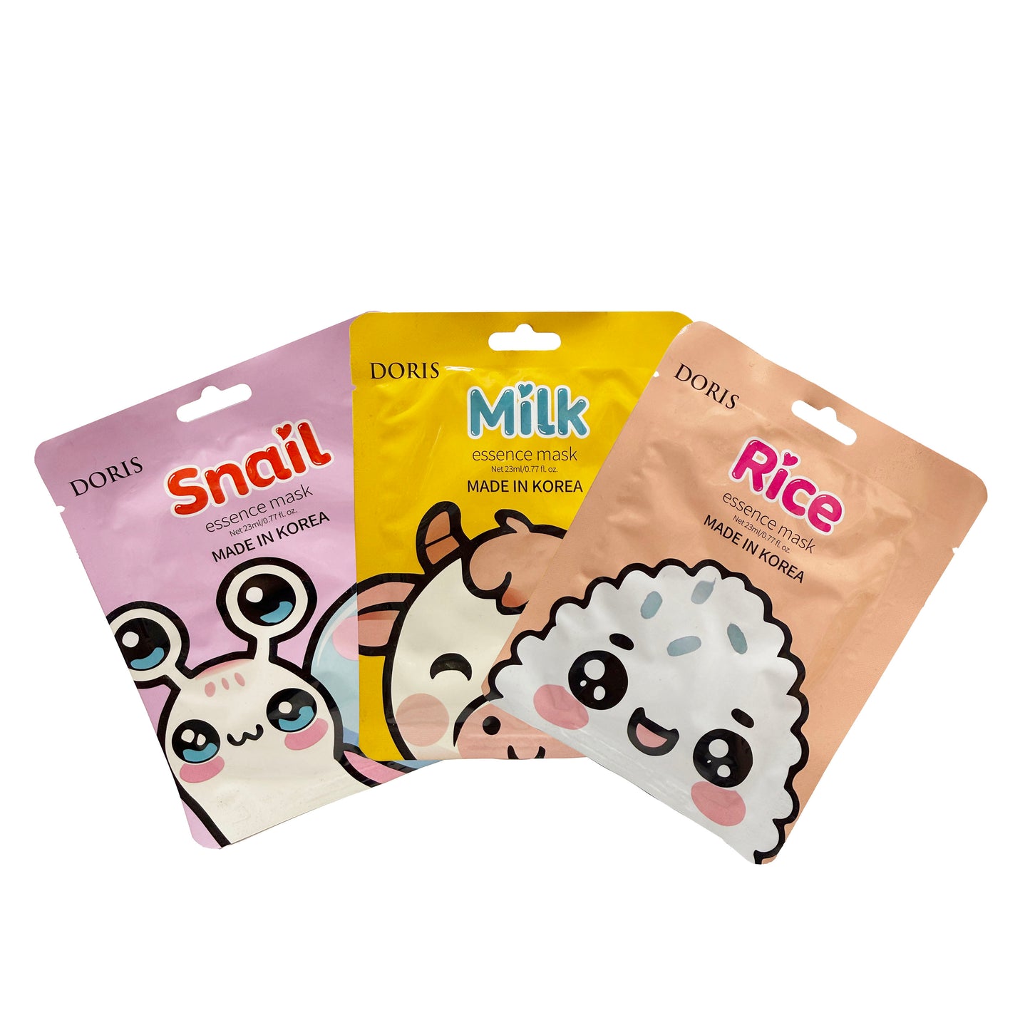 3 Sheet Masks Made in Korea - Snail, Milk & Rice