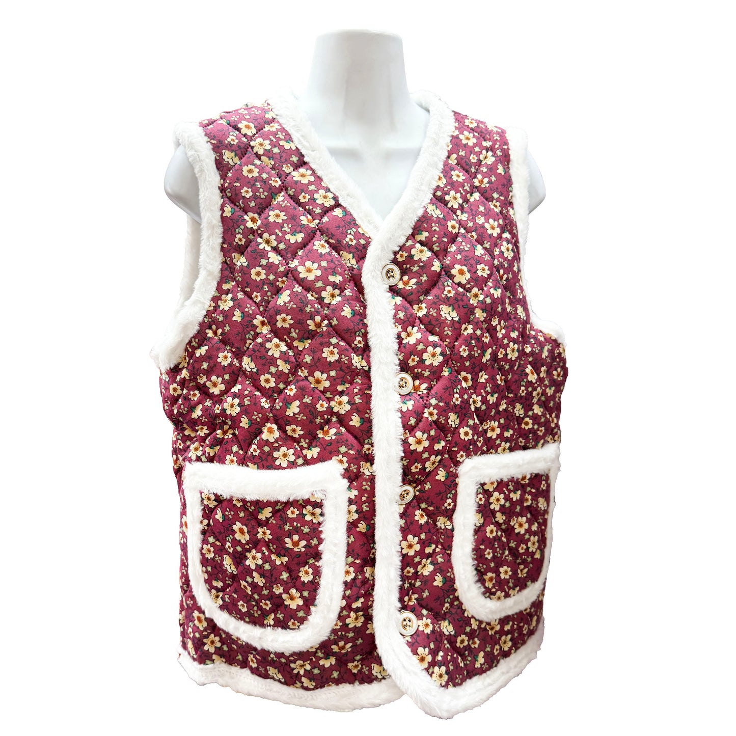Korean K-Idol Trendy Kimjang Vest Quilted Floral Print