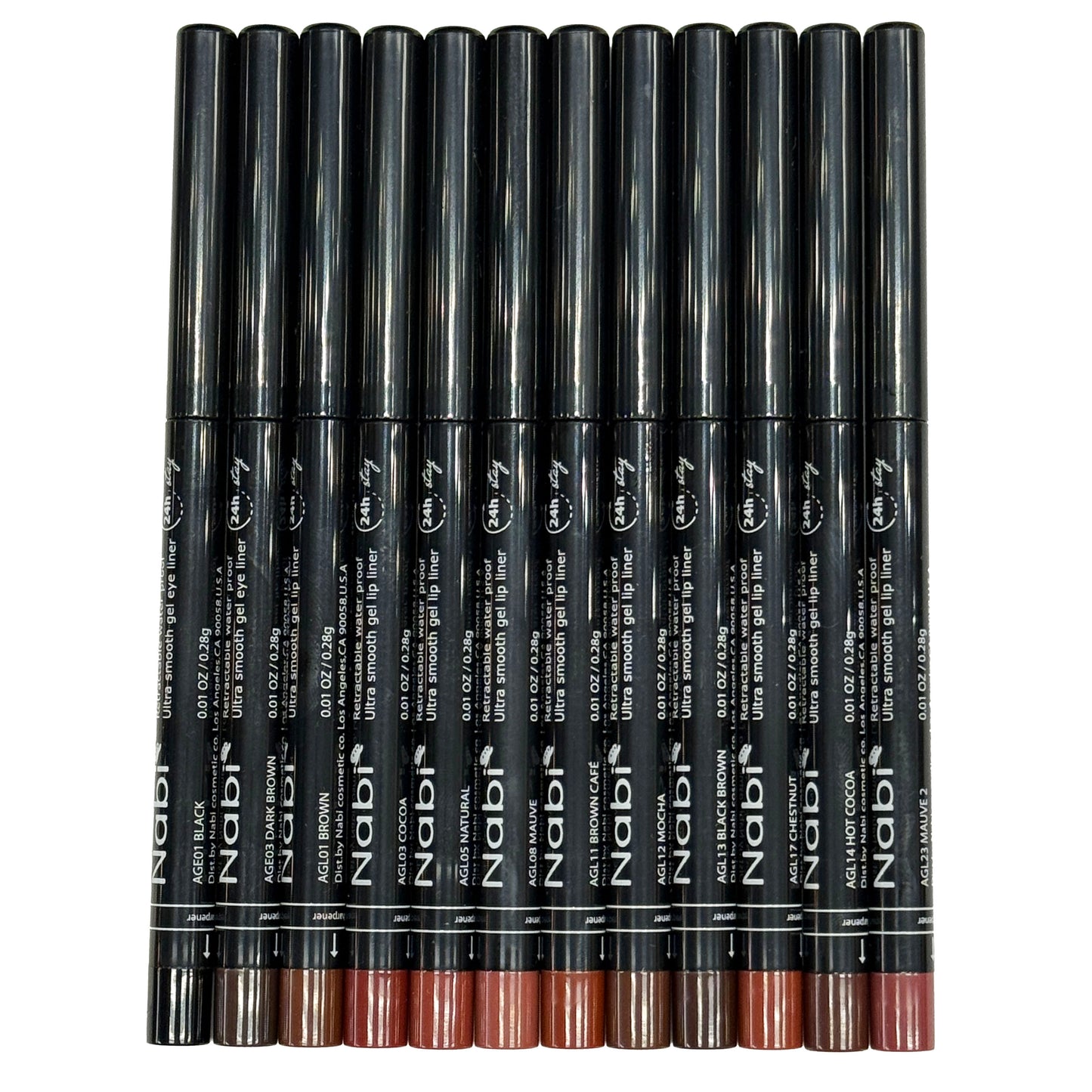 24-Hour Stay Retractable Gel Eyeliners & Lipliners (Set of 12)