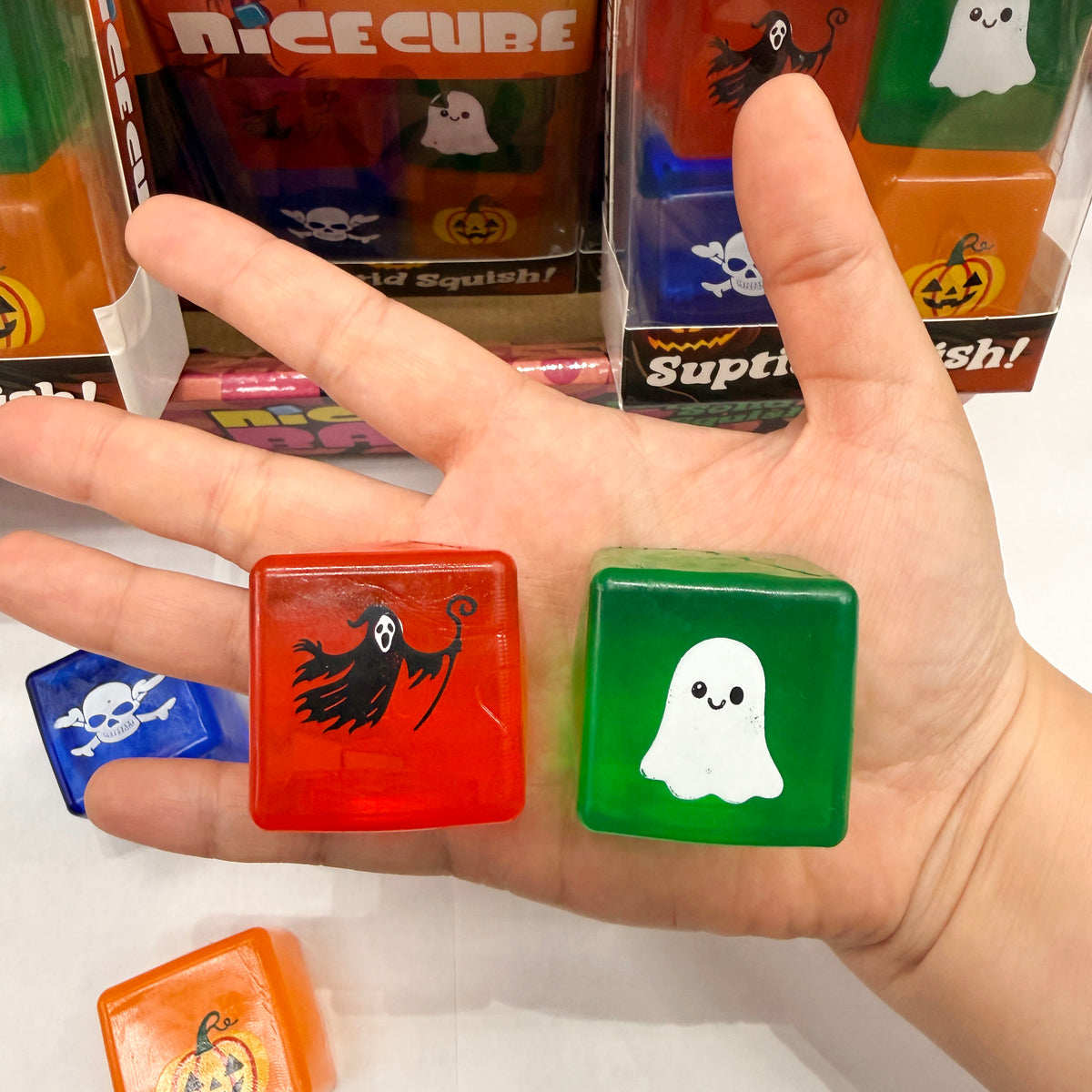 Halloween Cube Squishies Set of 4 Ghost Pumpkin Witch Skull