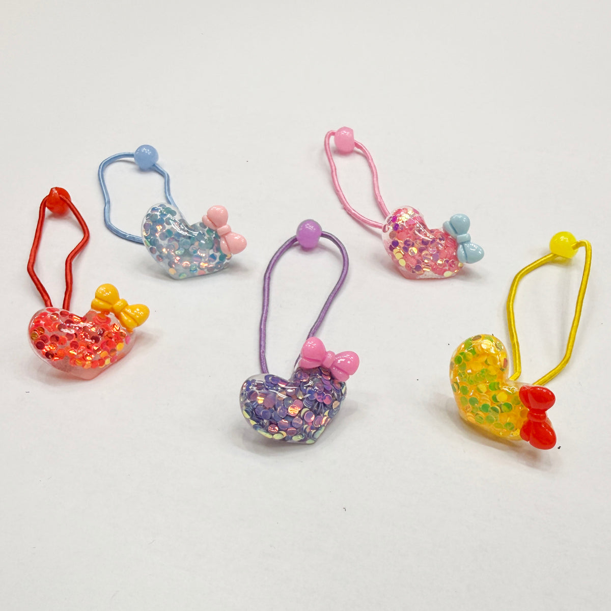 Set of 20 Hair Ties with Hearts and Beads