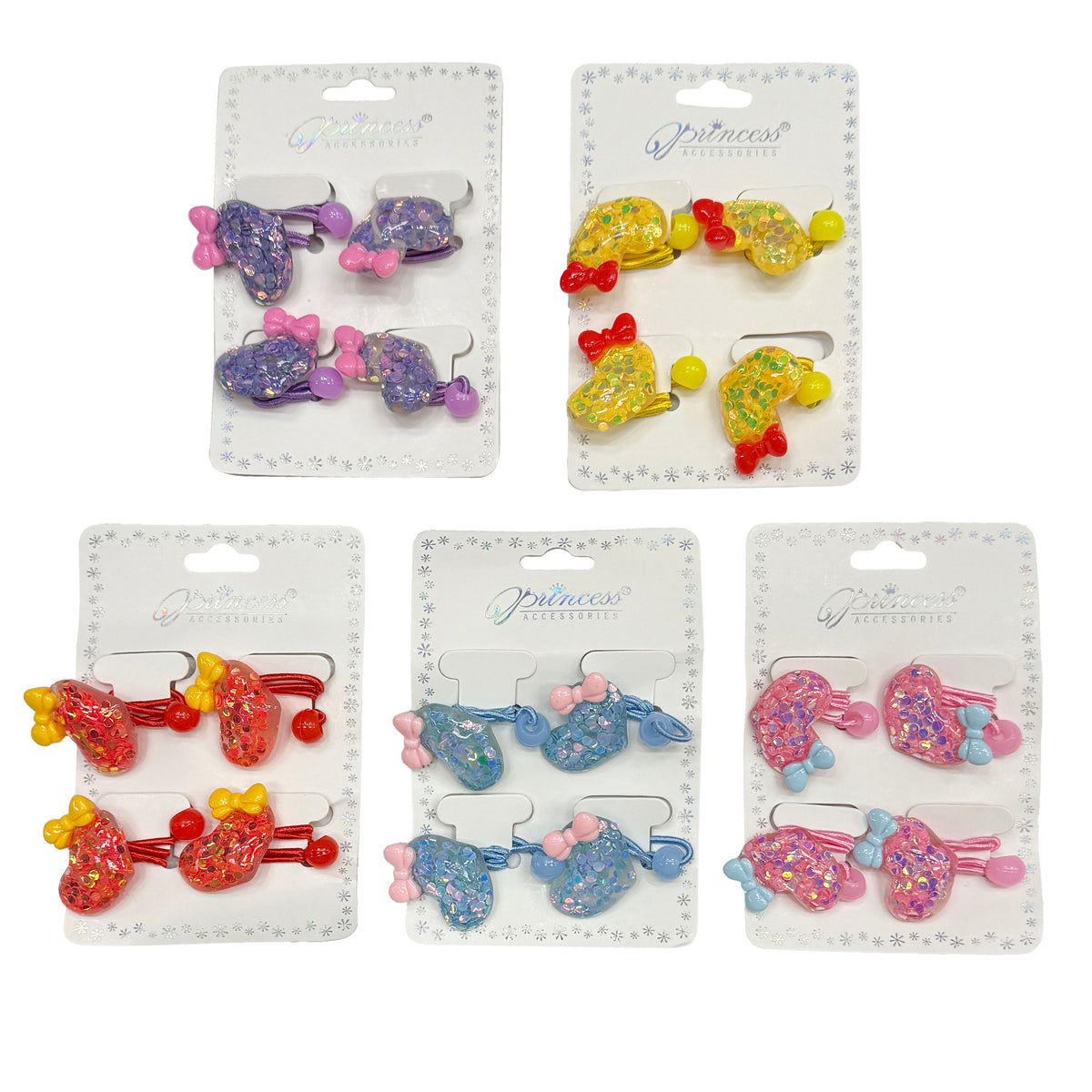 Set of 20 Hair Ties with Hearts and Beads