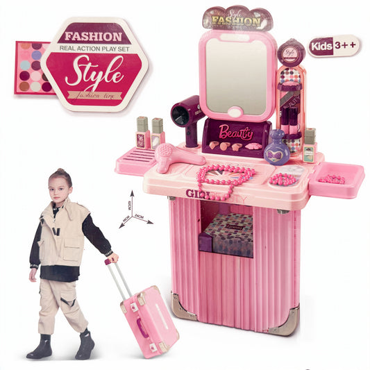 Luggage Carrier Toy with Makeup Vanity and Jewelry Sets