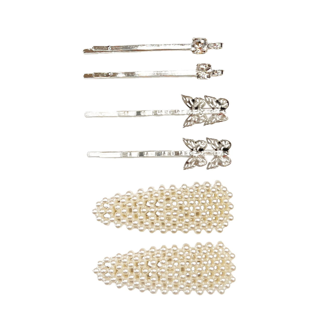 Butterfly & Pearl Hair Pins - Set of Six