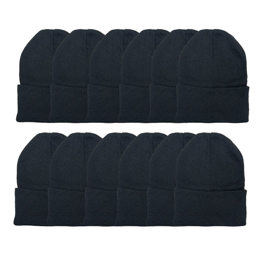 12 pcs Plain Black Beanie [Dozen Pack]
