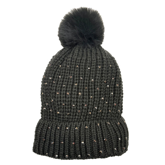 Beanie with Pompom & Stones