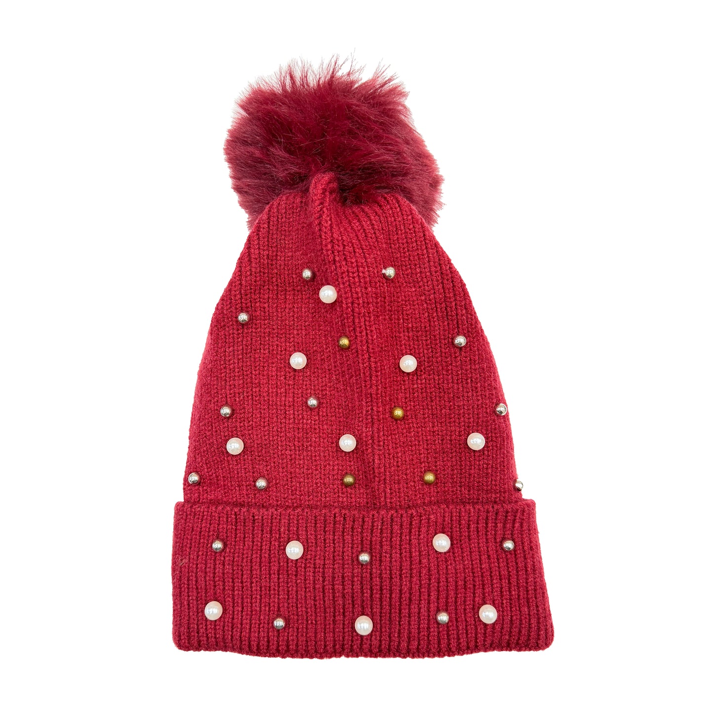 Beanie with Pompom and Pearls