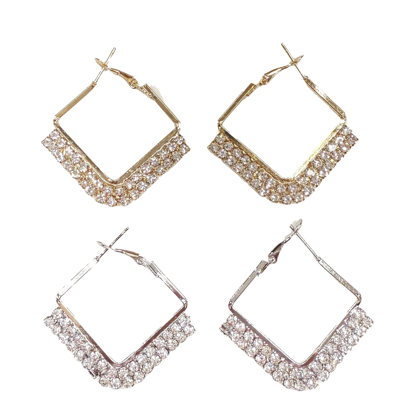 Square Hoop Earrings with Stones