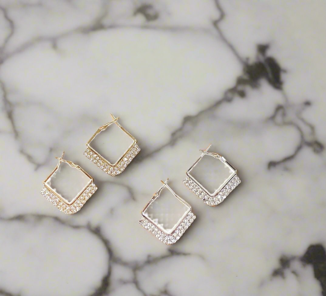 Square Hoop Earrings with Stones