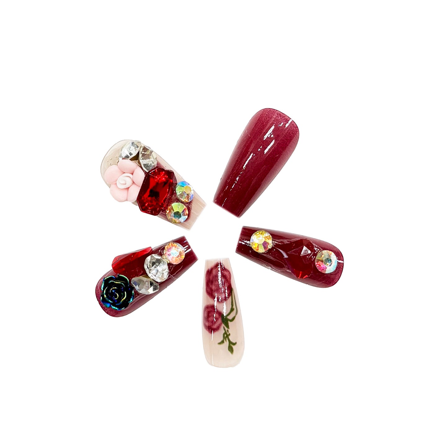 Press-on Nails (Red with Stones)