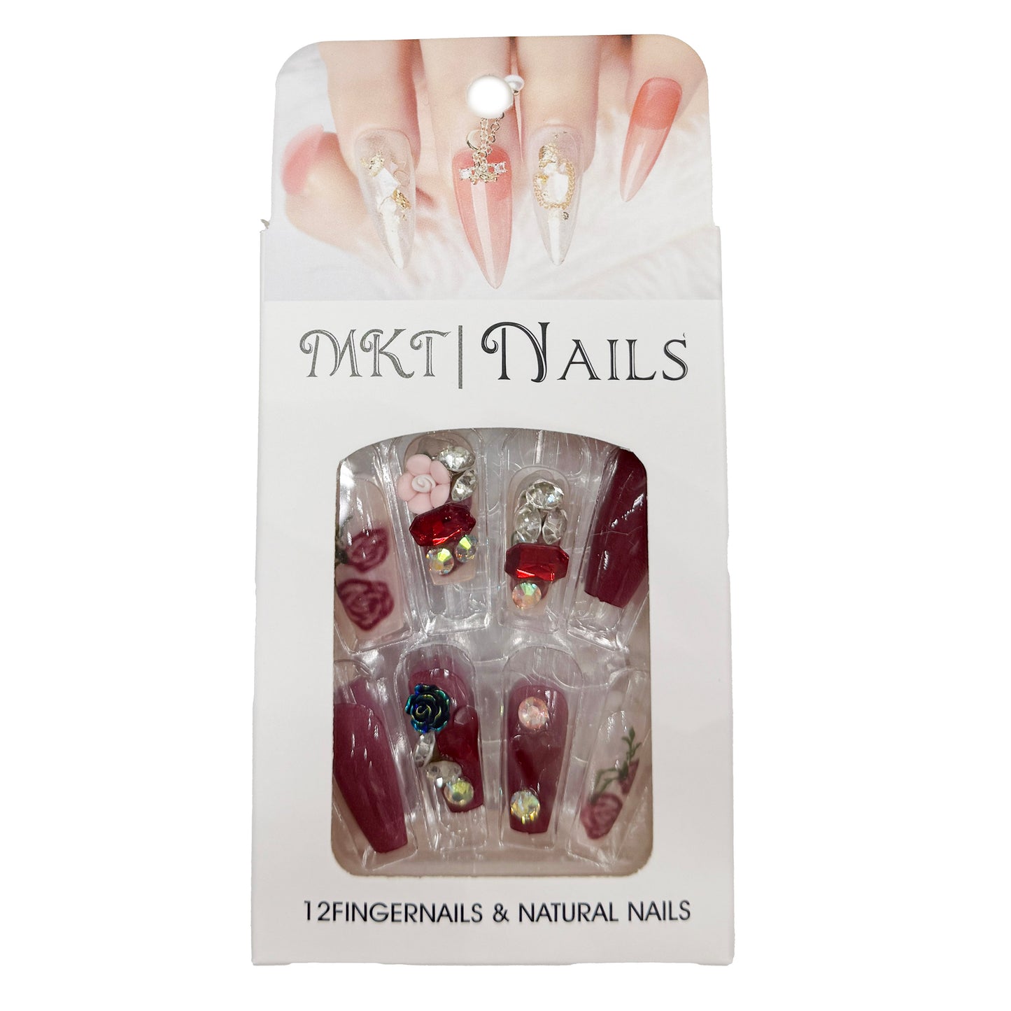 Press-on Nails (Red with Stones)