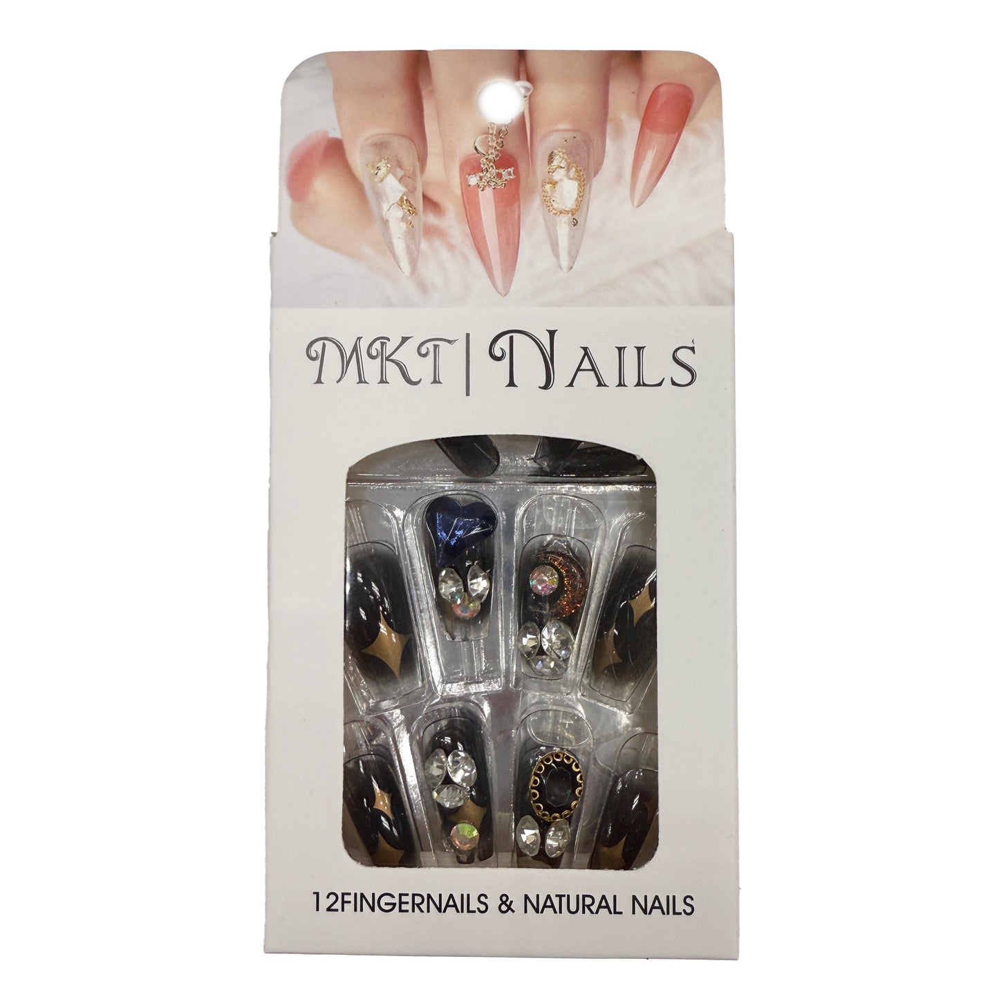 Press-on Nails (Black with Stones)