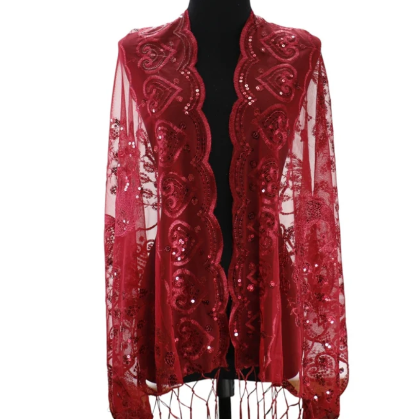 Peacock Sequin Chiffon Mesh See-Through Shawl Scarf Cover-Up Wrap