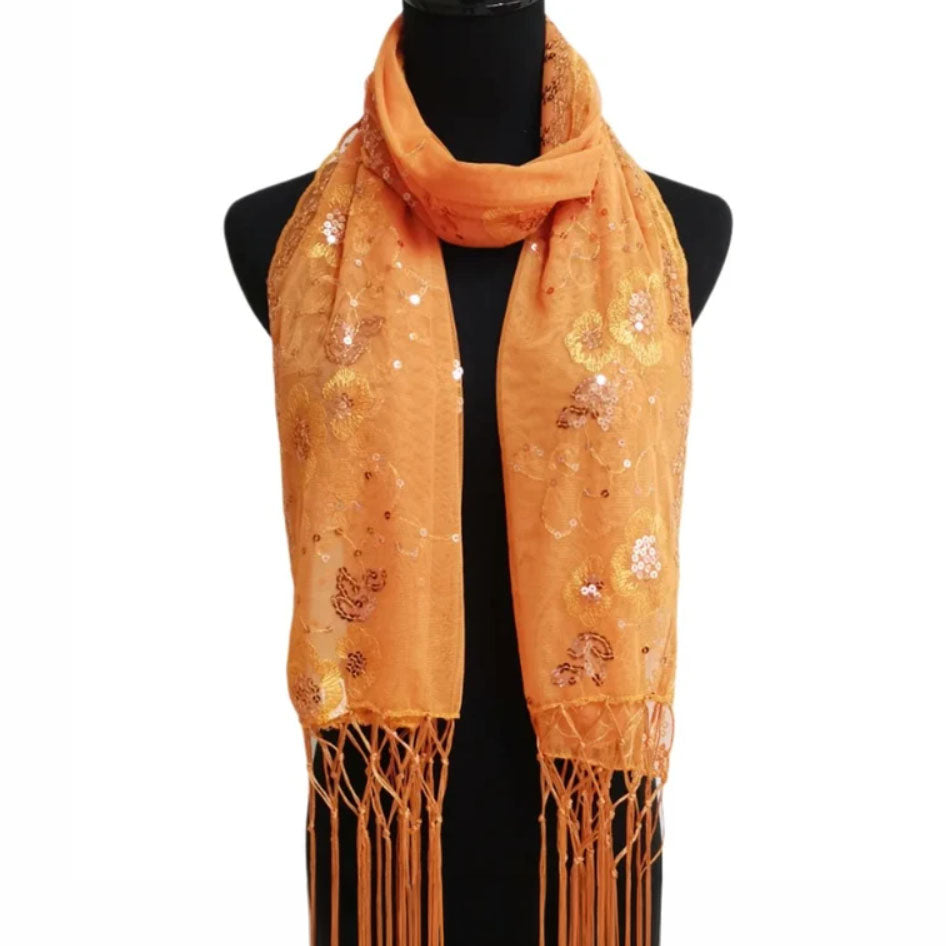 Sequin Chiffon Mesh See-Through Shawl Scarf Cover-Up Wrap