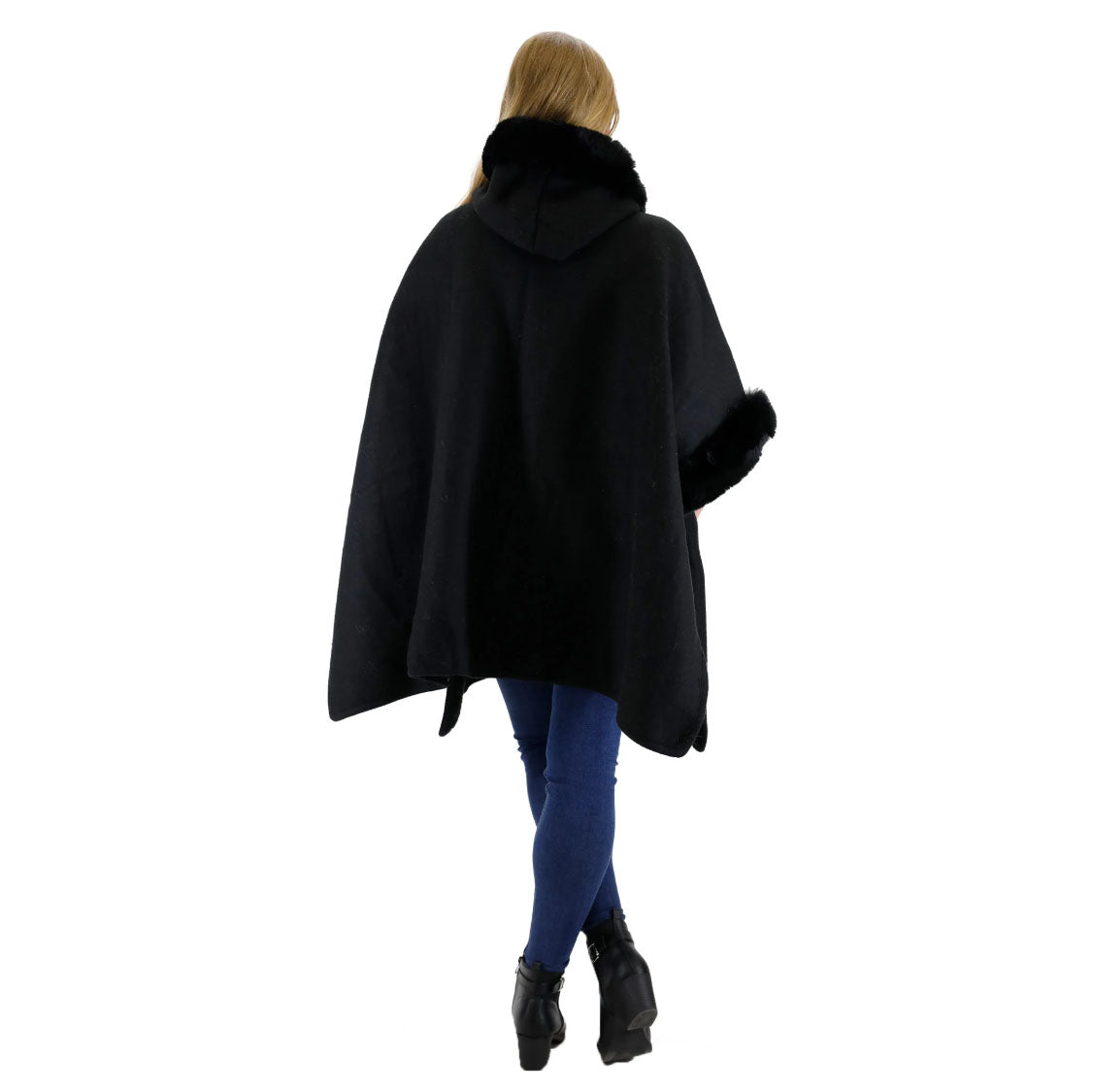 Cozy Thick Winter Poncho with Hoodie & Fur
