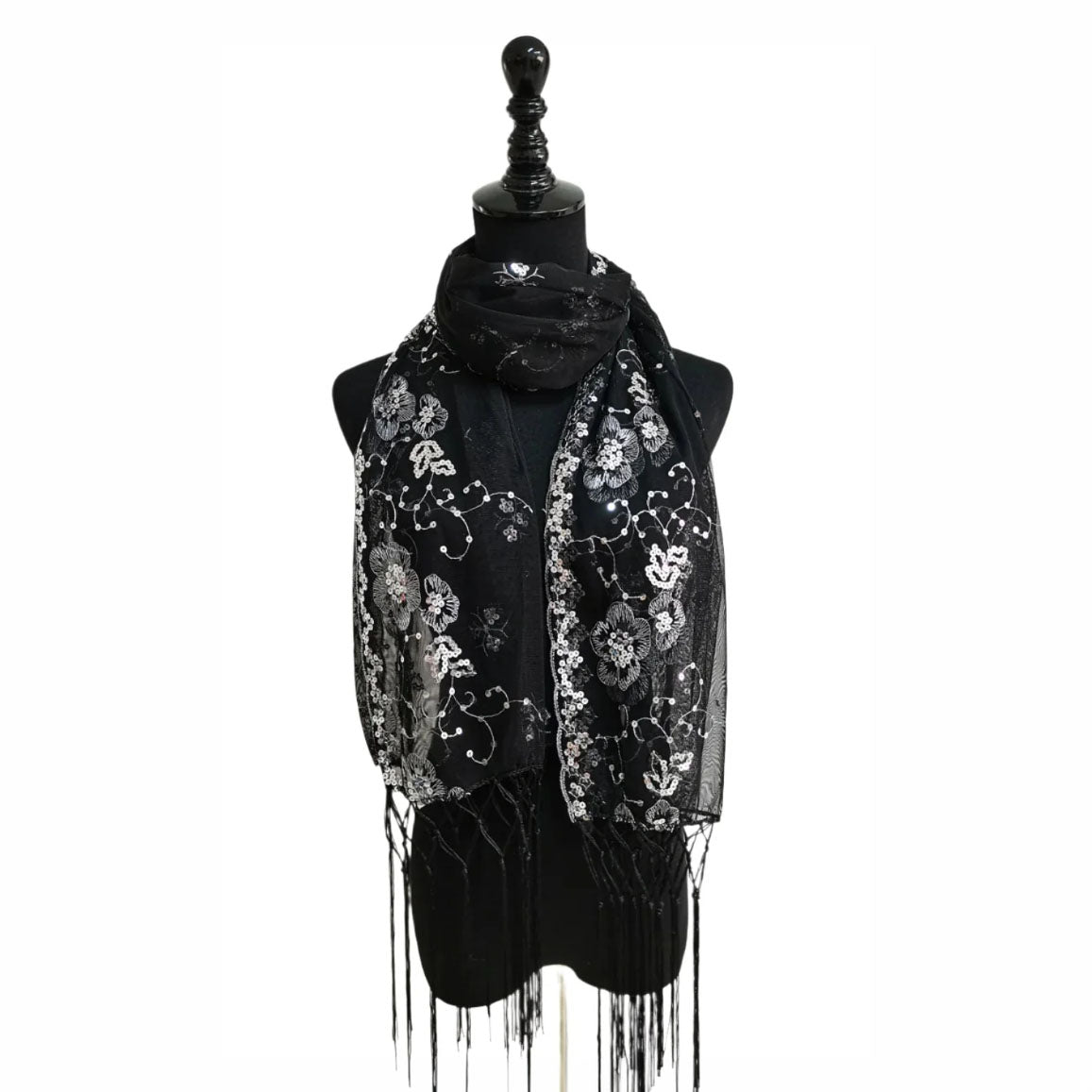 Sequin Chiffon Mesh See-Through Shawl Scarf Cover-Up Wrap