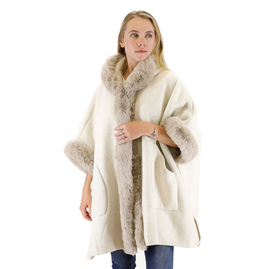 Cozy Thick Winter Poncho with Hoodie & Fur