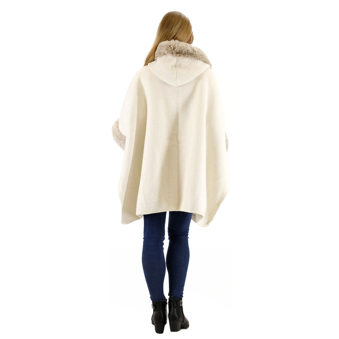 Cozy Thick Winter Poncho with Hoodie & Fur