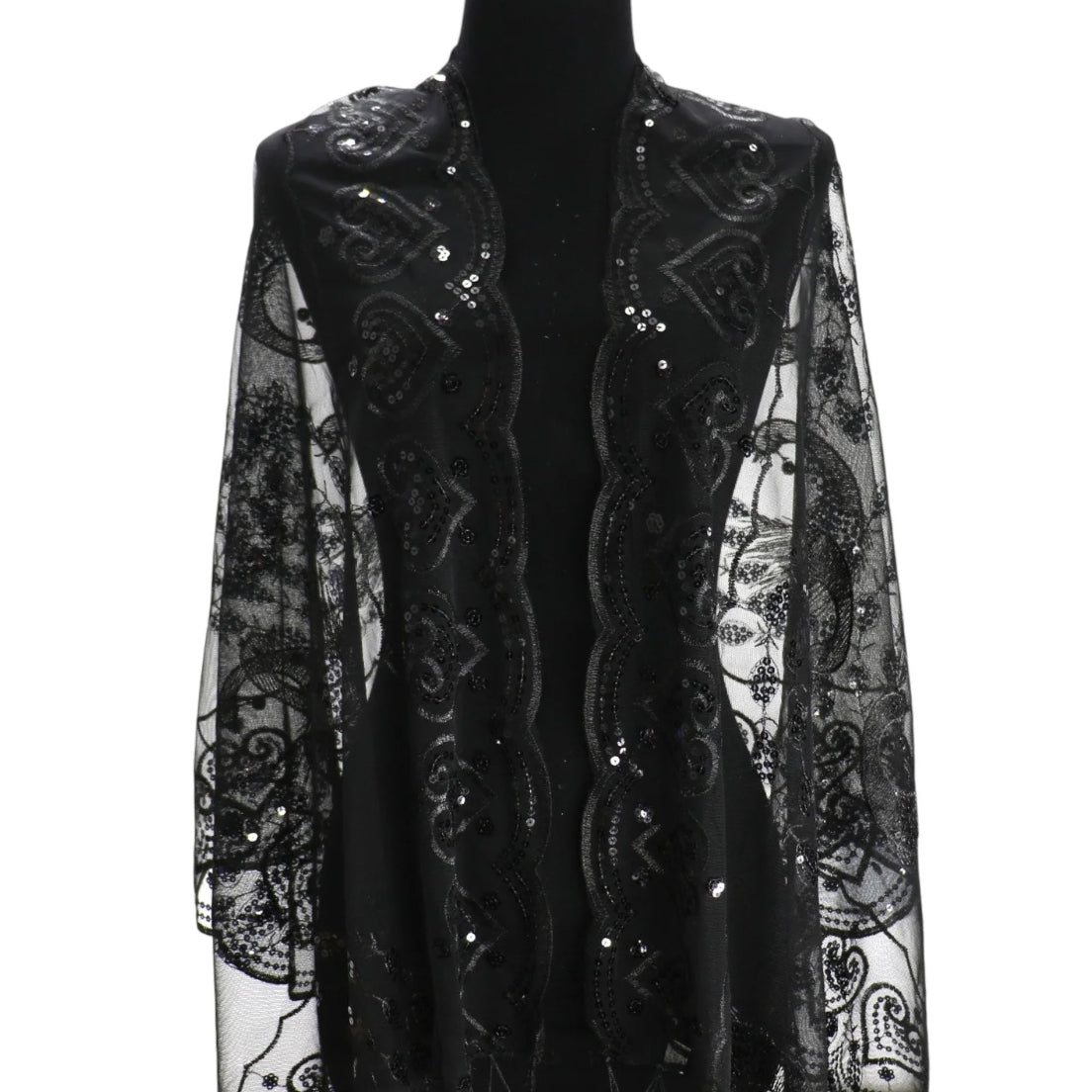 Peacock Sequin Chiffon Mesh See-Through Shawl Scarf Cover-Up Wrap
