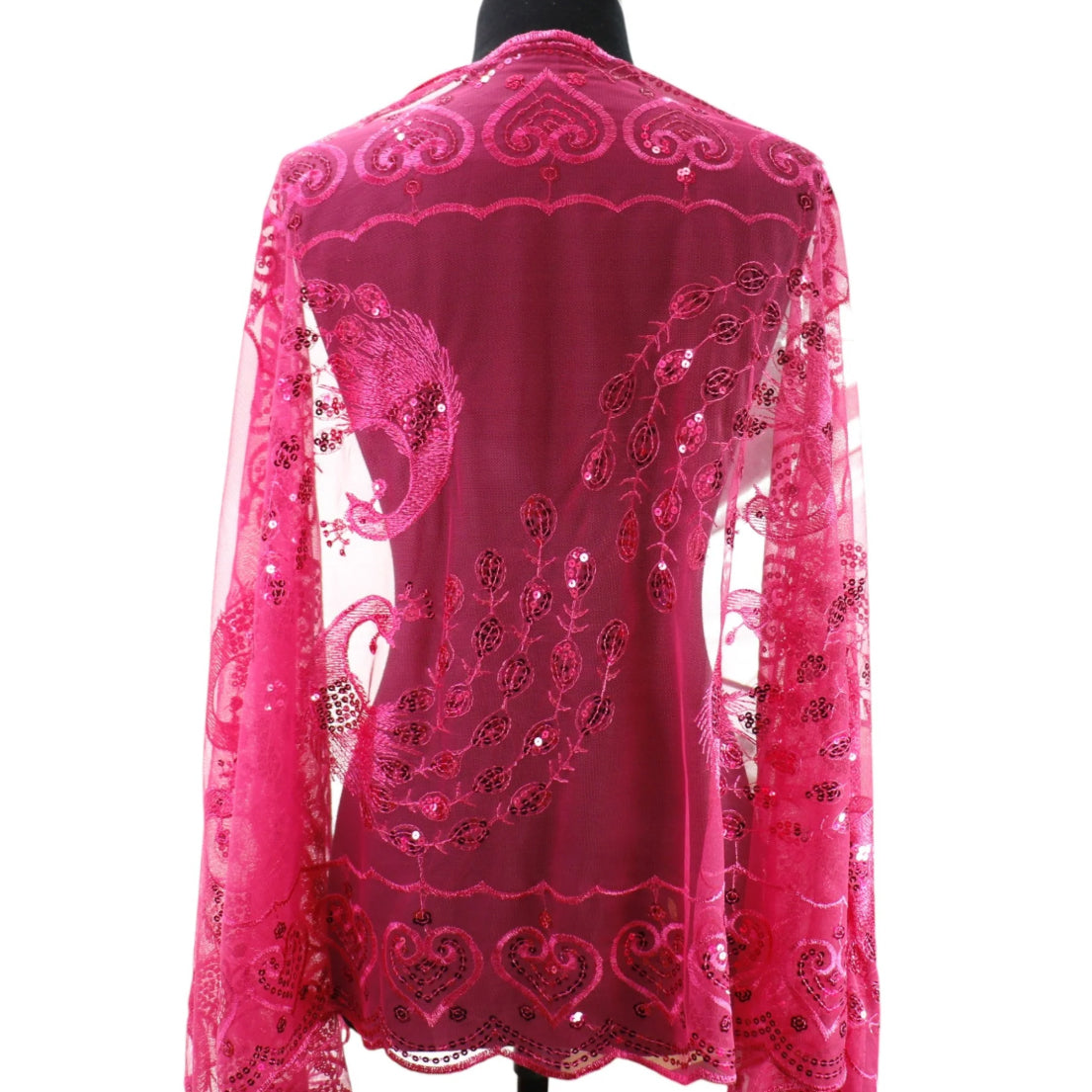 Peacock Sequin Chiffon Mesh See-Through Shawl Scarf Cover-Up Wrap