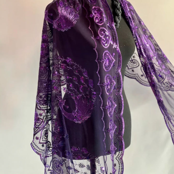 Peacock Sequin Chiffon Mesh See-Through Shawl Scarf Cover-Up Wrap