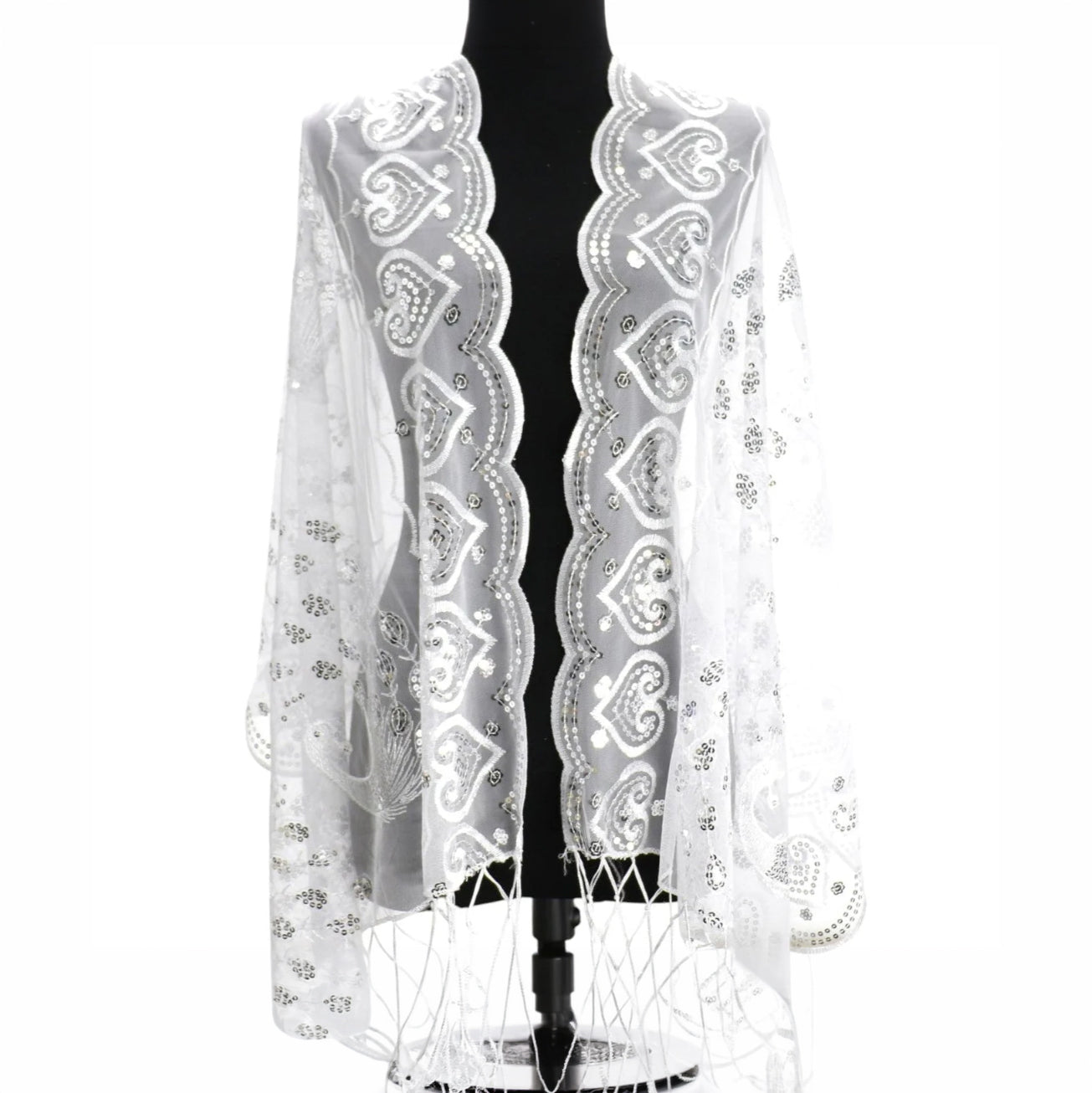 Peacock Sequin Chiffon Mesh See-Through Shawl Scarf Cover-Up Wrap