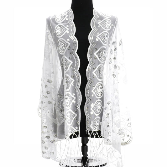 Peacock Sequin Chiffon Mesh See-Through Shawl Scarf Cover-Up Wrap