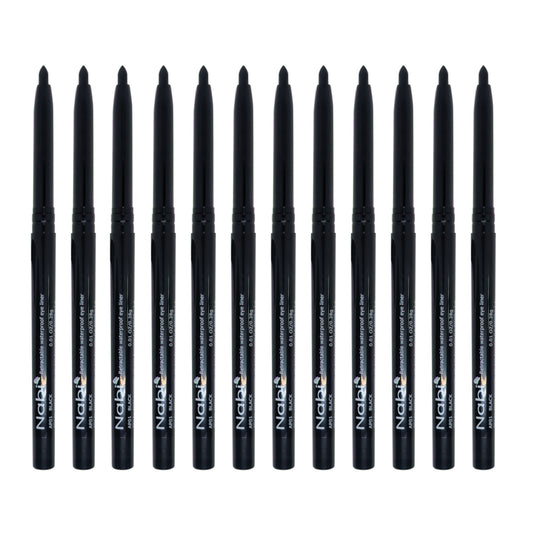 Black Retractable Nabi Waterproof Eyeliner Pencils (12 pcs)