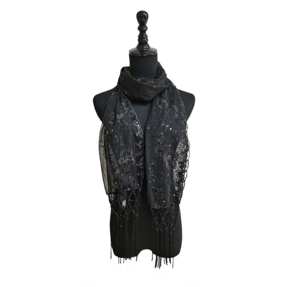 Sequin Chiffon Mesh See-Through Shawl Scarf Cover-Up Wrap
