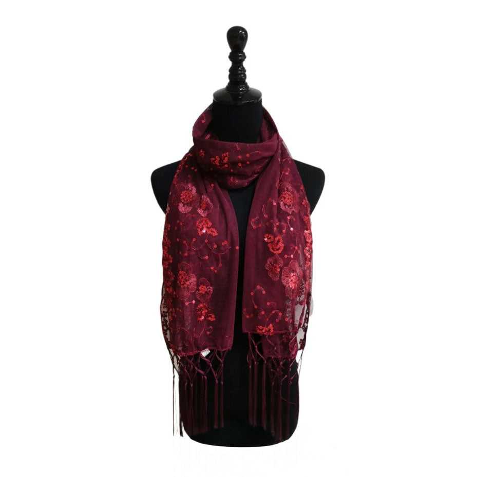 Sequin Chiffon Mesh See-Through Shawl Scarf Cover-Up Wrap