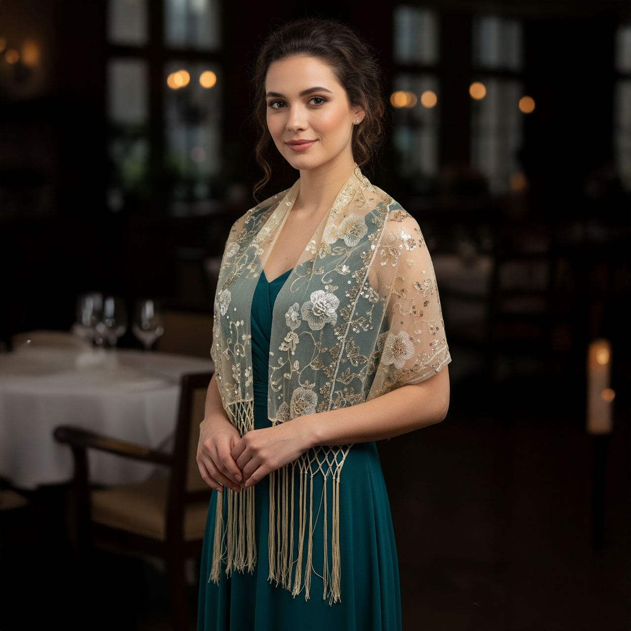 Sequin Chiffon Mesh See-Through Shawl Scarf Cover-Up Wrap