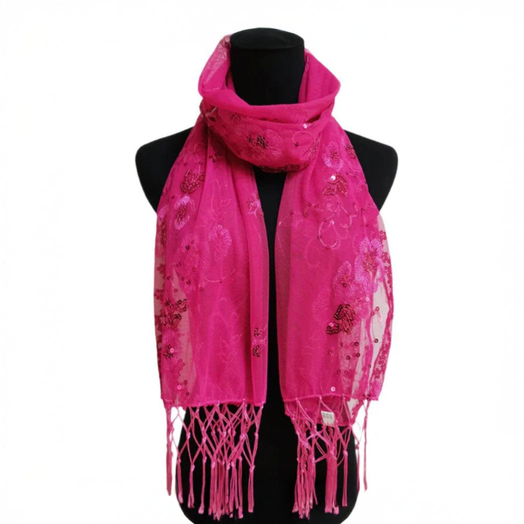 Sequin Chiffon Mesh See-Through Shawl Scarf Cover-Up Wrap