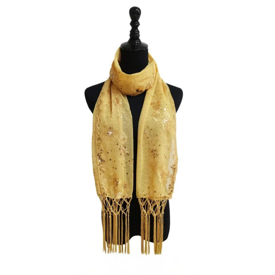 Sequin Chiffon Mesh See-Through Shawl Scarf Cover-Up Wrap
