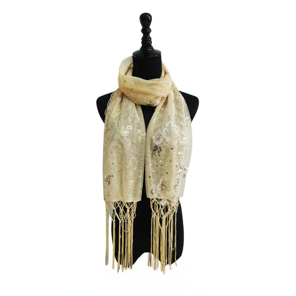 Sequin Chiffon Mesh See-Through Shawl Scarf Cover-Up Wrap