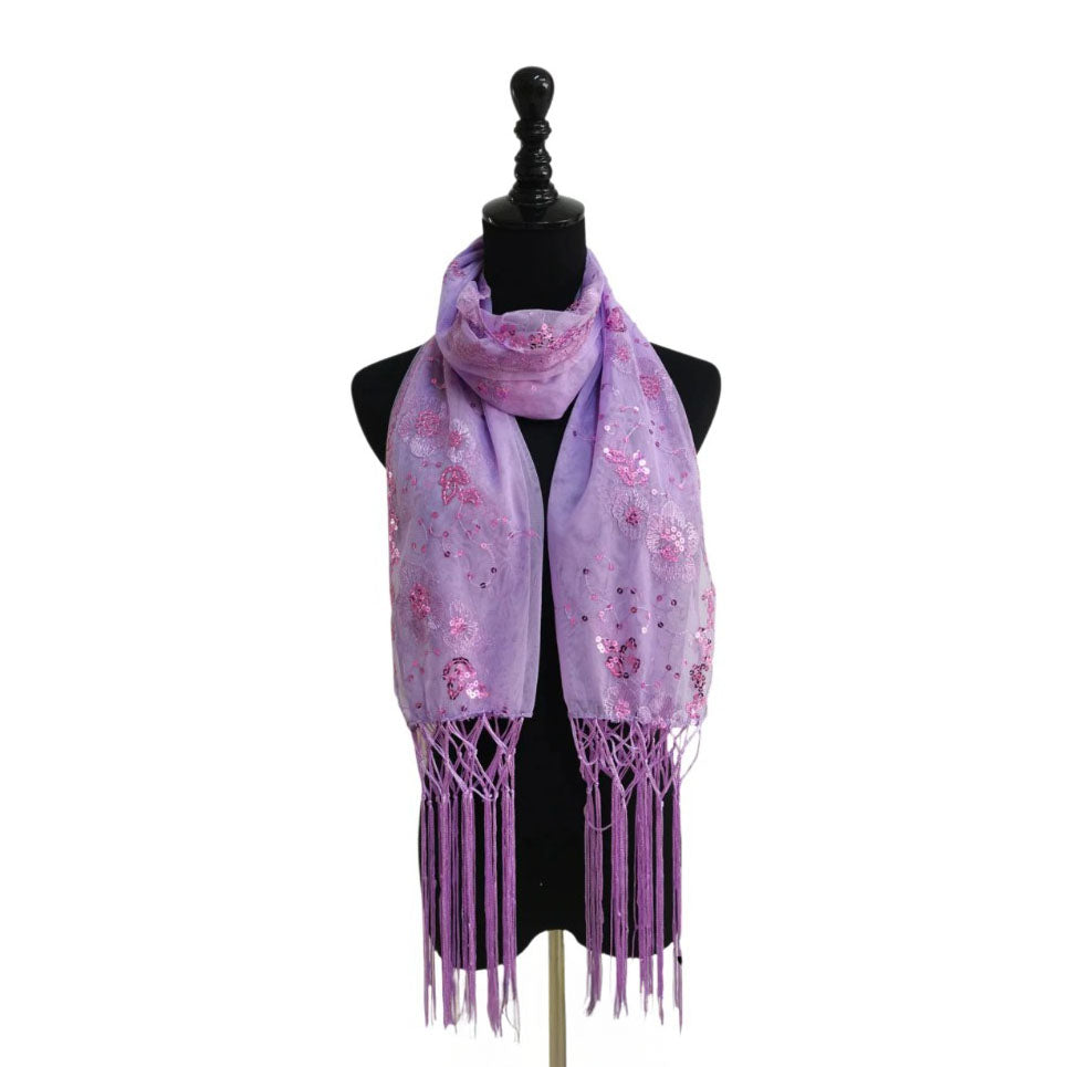 Sequin Chiffon Mesh See-Through Shawl Scarf Cover-Up Wrap