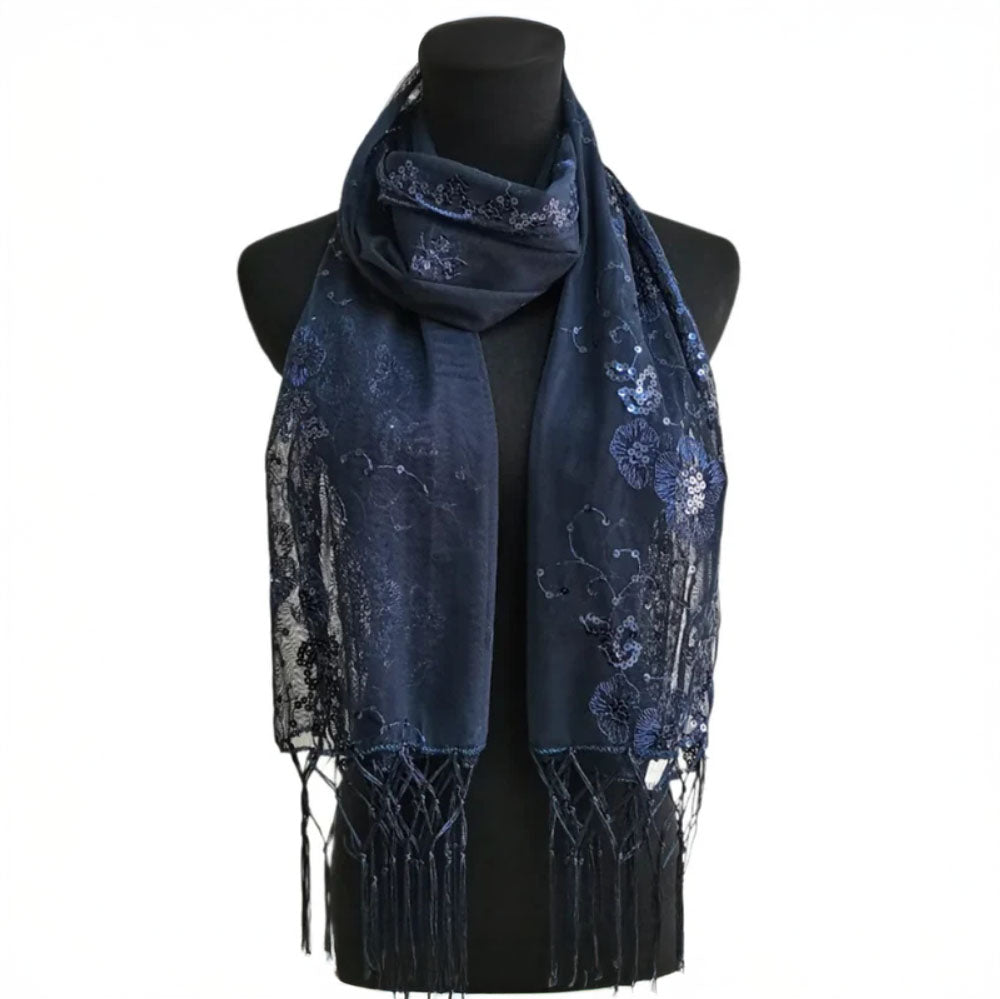 Sequin Chiffon Mesh See-Through Shawl Scarf Cover-Up Wrap