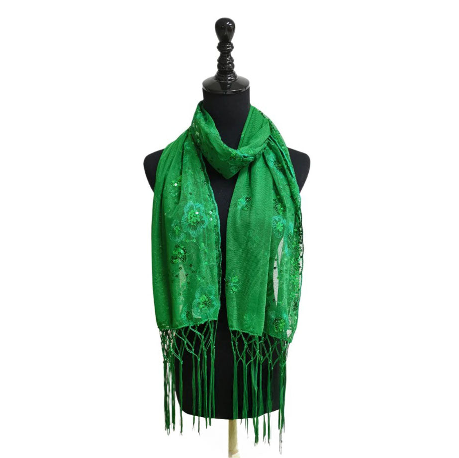 Sequin Chiffon Mesh See-Through Shawl Scarf Cover-Up Wrap