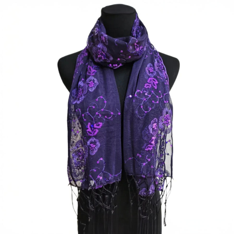 Sequin Chiffon Mesh See-Through Shawl Scarf Cover-Up Wrap