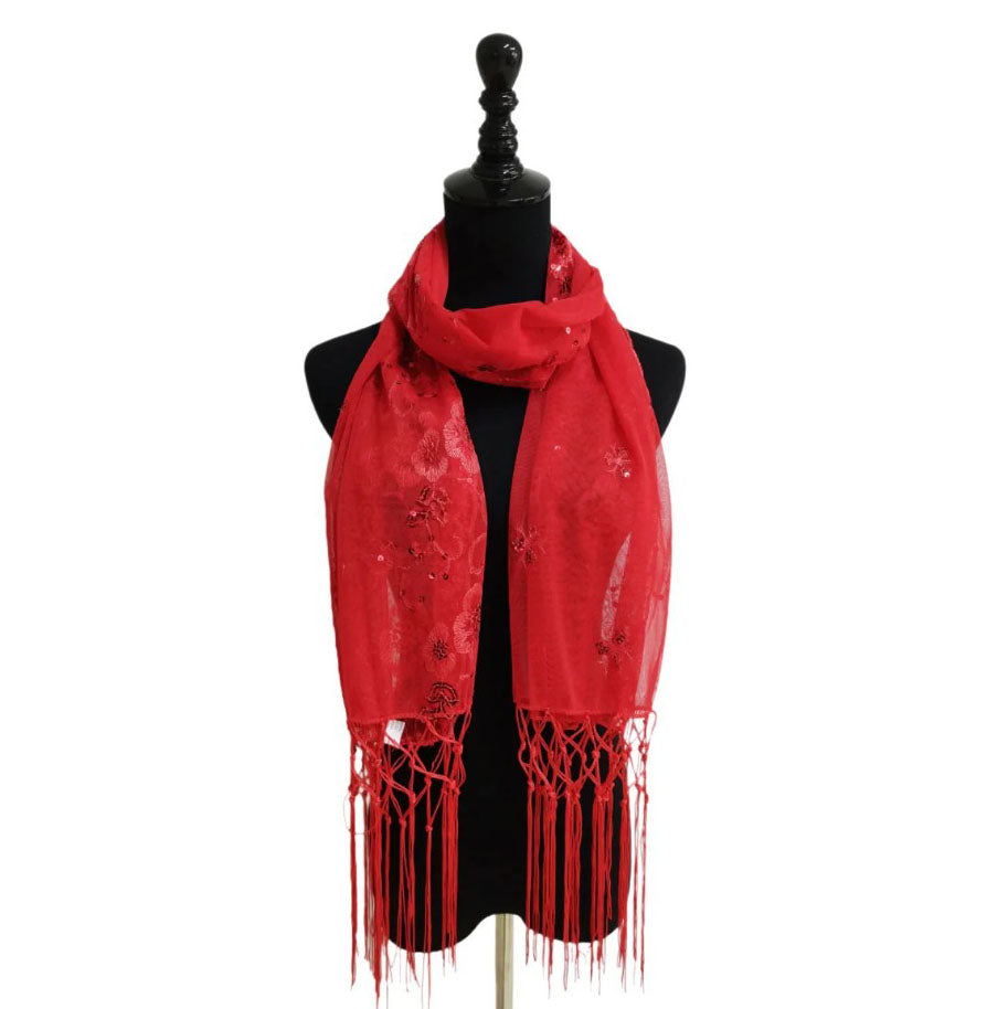 Sequin Chiffon Mesh See-Through Shawl Scarf Cover-Up Wrap